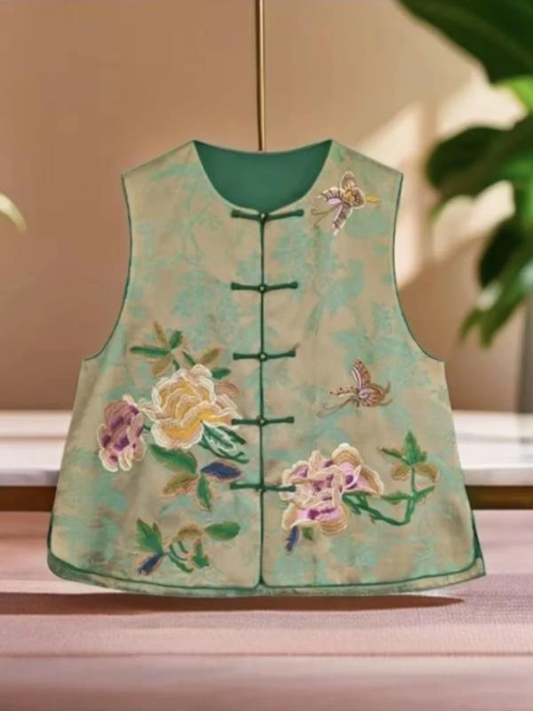 ベスト レディース レトロ 刺繍 ノースリーブ トップス ポリエステル 花柄 ゆったりサイズ M L XL 文芸風 4,698円