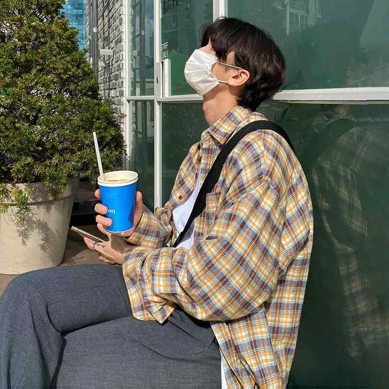 シャツ メンズ 男性用 長袖シャツ 格子柄 コットン混紡 普段使い 部屋着