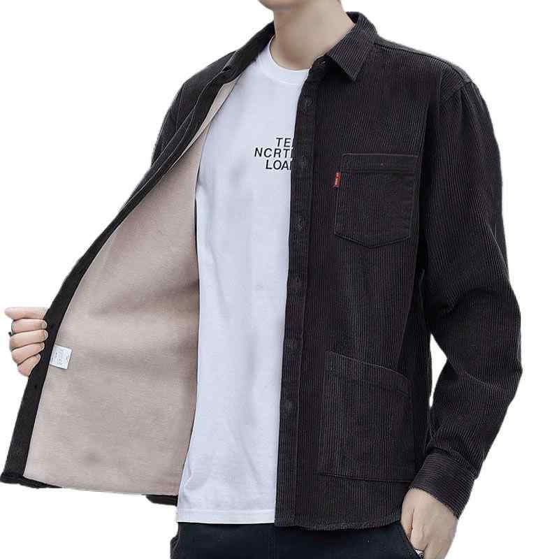 シャツ メンズ 男性用 長袖 コーデュロイ 春秋 カジュアル トップス ネルシャツ風 ゆったり 大きめサイズ カーキ グレー コーヒー ブラック
