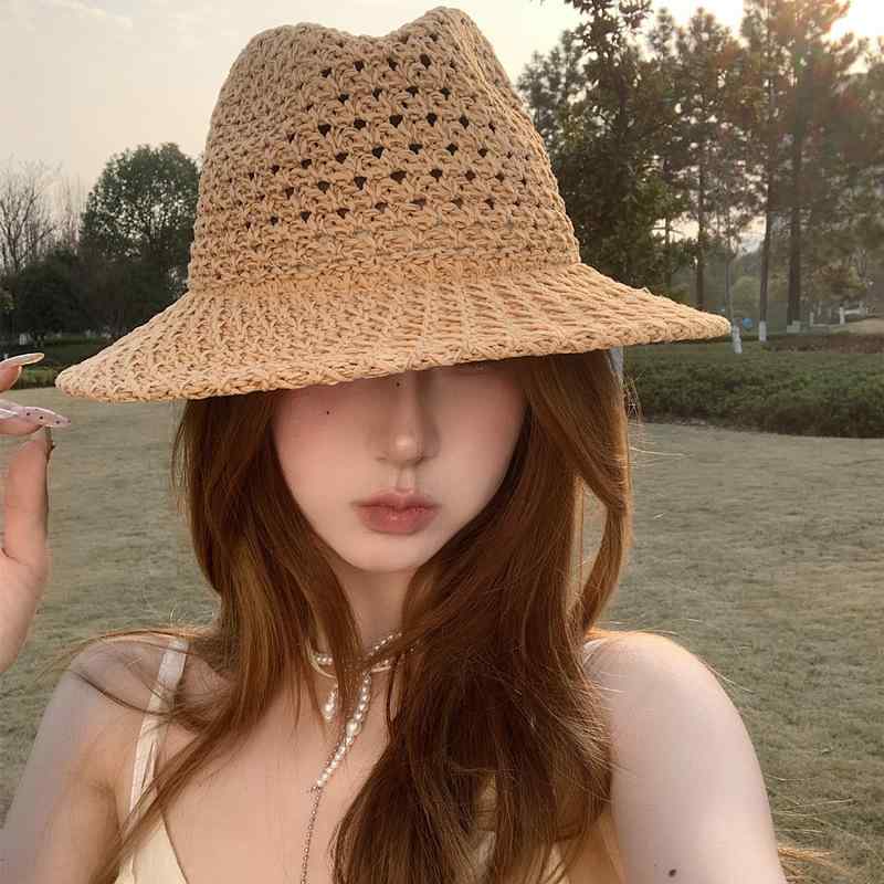 帽子 レディース パナマハット 麦わら帽子 春夏 遮光 日よけ UVカット 紫外線対策 通気性 軽量 旅行用 普段使い リゾート ビーチ ブラウン グレー ベージュ ブラック2