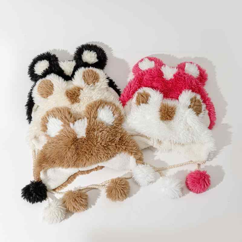 帽子 レディース 秋冬 耳当て付き かわいい 熊耳 ふわふわ あったか 防寒 高品質 ポリエステル繊維 メッシュ裏地 カジュアル ストリート ホワイト ブラック ピンク系 ベージュ2