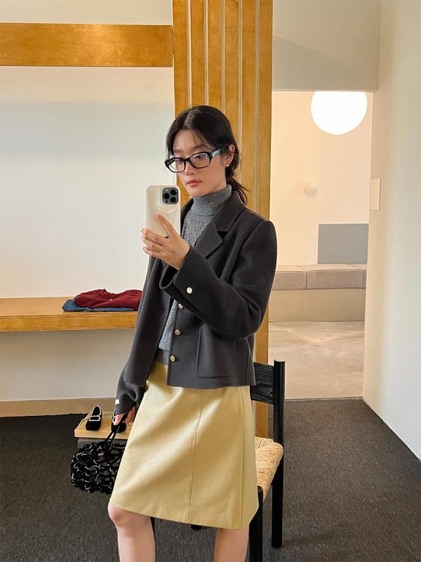 スカート レディース Aラインスカート ミニスカート ショート丈 無地 切り替え ブラック ブラウン キャメル コーヒー色 S M L コットン混紡 秋 冬 韓国風2