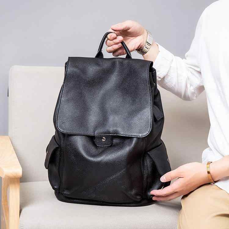 リュック メンズ 男性用 鞄 本革 ビジネスバッグ 通勤 通学 20L以下 牛革 バックパック 無地 黒 ブラック 11インチPC収納