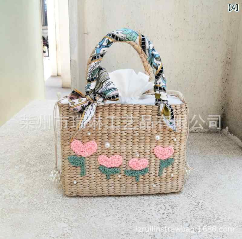 かごバッグ レディース 草編み ハンドバッグ 花柄 巾着 海 ビーチ リゾート 旅行 かわいい おしゃれ カジュアル2|clearstore