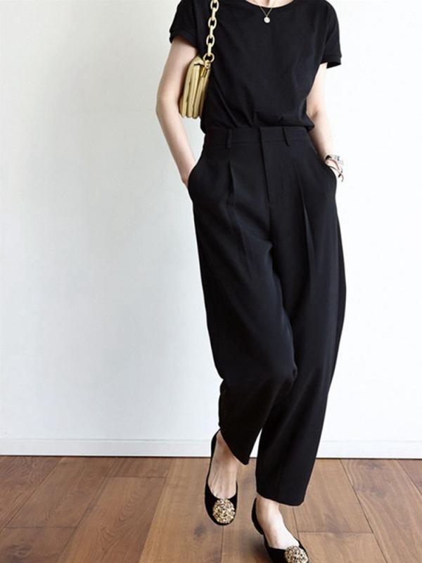 パンツ レディース 高見え ハーレムパンツ 9分丈 美脚 スラックス ゆったり 楽ちん 体型カバー 黒 ブラック コットン 部屋着 通勤 オフィス2