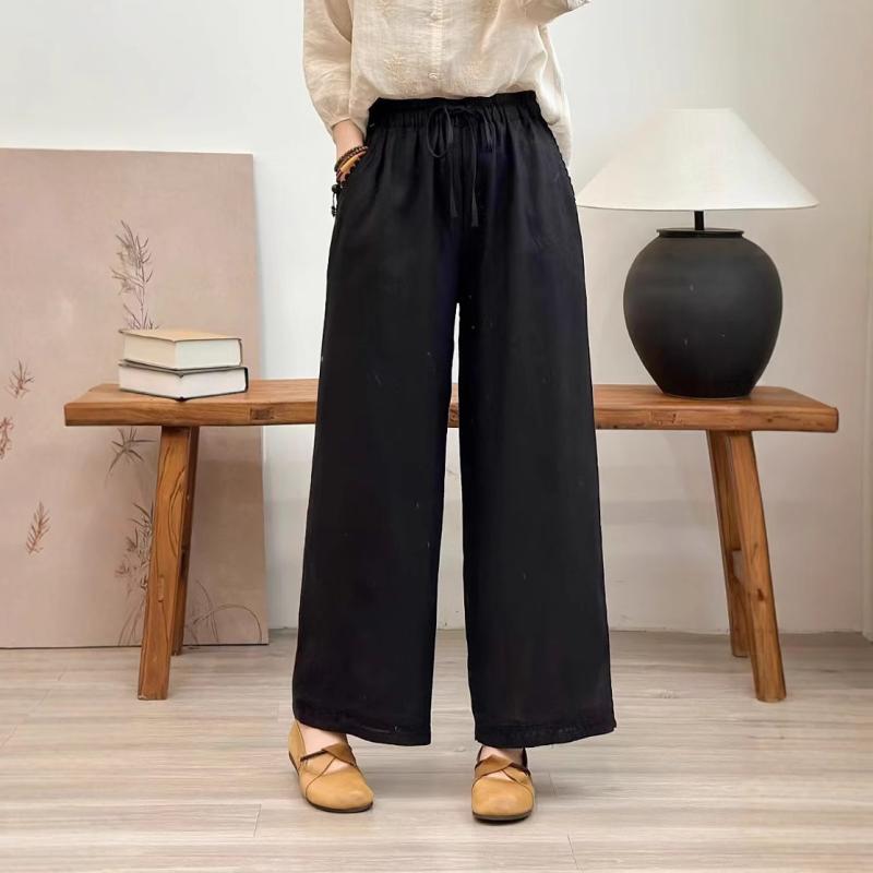 パンツ レディース リネン 麻 ワイドパンツ ゆったり ストレート 無地 春夏 薄手 文芸風 ナチュラル ベージュ ブルー ブラック ピンク レッド2