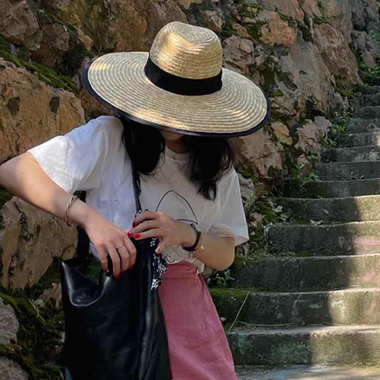 麦わら帽子 レディース 春夏 パナマハット 女性用 ジャズ帽 紫外線対策 日よけ 通気性 大つば ブラック ホワイト 海 アウトドア2 4,365円
