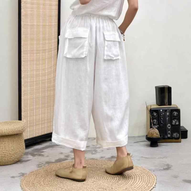 パンツ レディース ?麻 リネン カジュアルパンツ 9分丈 ゆったり テーパードパンツ ドロスト ストレート 文芸 レトロ 薄手 春 夏2