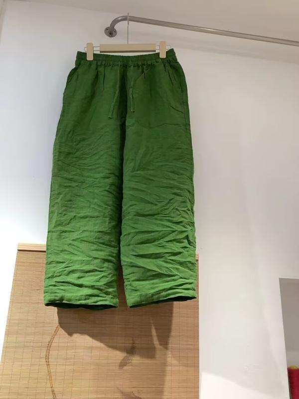 麻 レディース リネンパンツ ワイドパンツ ストレートパンツ 薄手 接触冷感 ウエストゴム 文芸復古 リラックス 部屋着 ルームウェア2｜clearstore