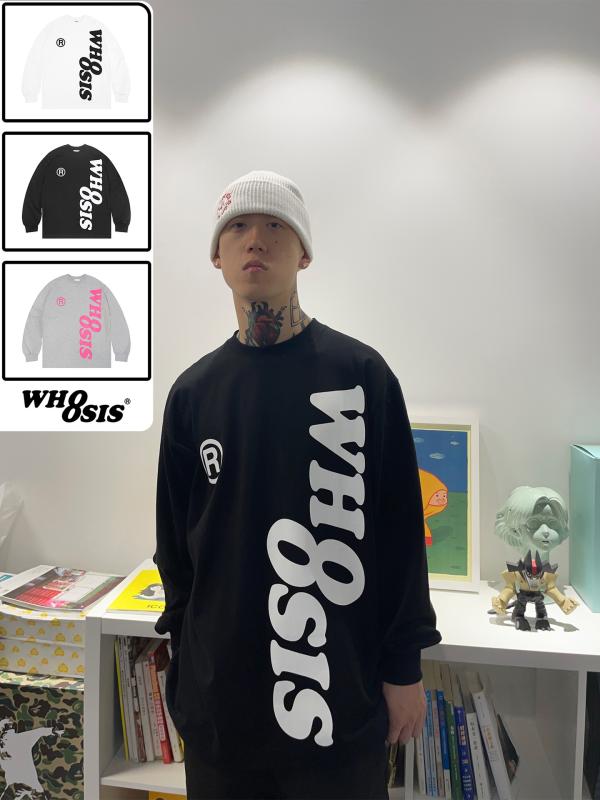 Tシャツ 男性用 長袖 コットン プリント ゆったり ラウンドネック ドロップショルダー カジュアル スタイル 黒 白 灰色