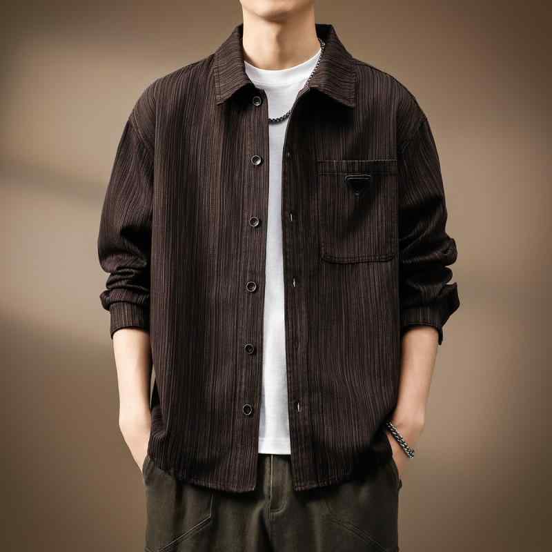 シャツ メンズ 長袖 ストライプ柄 レギュラーカラー カジュアルシャツ ワークシャツ コットン ゆったり 春秋 トップス ブラウス 羽織り ライトアウター