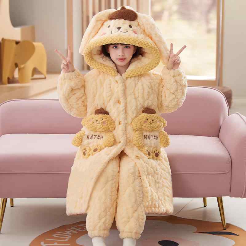 パジャマ レディース 秋冬 三層 珊瑚 ベルベット 厚手 長袖 かわいい 寝巻き ルームウェア ゆったり 部屋着 ポリエステル あったか 防寒