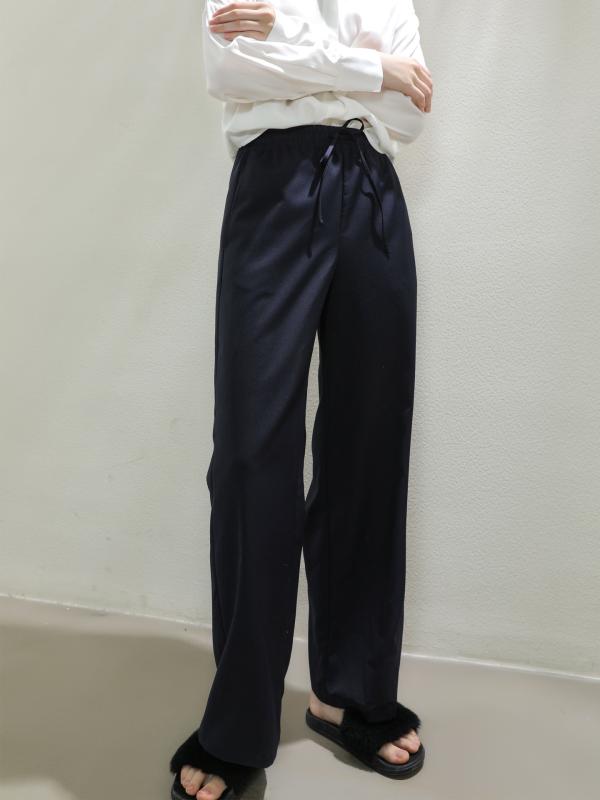 パンツ レディース 秋冬 ストレート 紺色 ポリエステル 文芸復古 ゆったり ワイドレッグ 長ズボン スラックス オフィス カジュアル きれいめ 美脚 上品2｜clearstore