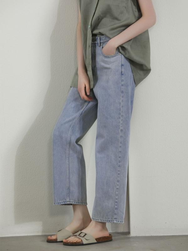 デニム レディース ジーンズ ゆったり ストレート パンツ 文芸風 レトロ ズボン 普段使い 綿 ブルー デニムパンツ2