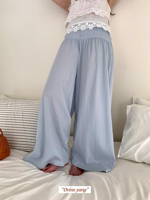 パンツ レディース 涼しい テーパードパンツ ポリエステル ゆったり ストレートパンツ 中厚手 ウエストゴム 普段使い ピンク系 ブルー2｜clearstore