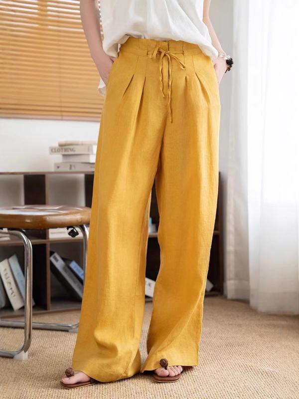 麻 レディース パンツ 亜麻 リネン ワイドパンツ ストレートパンツ カジュアルパンツ 無地 シンプル ハイウエスト ゆったり リラックス 春夏 ホワイト ブラック ベージュ グレー イエロー2