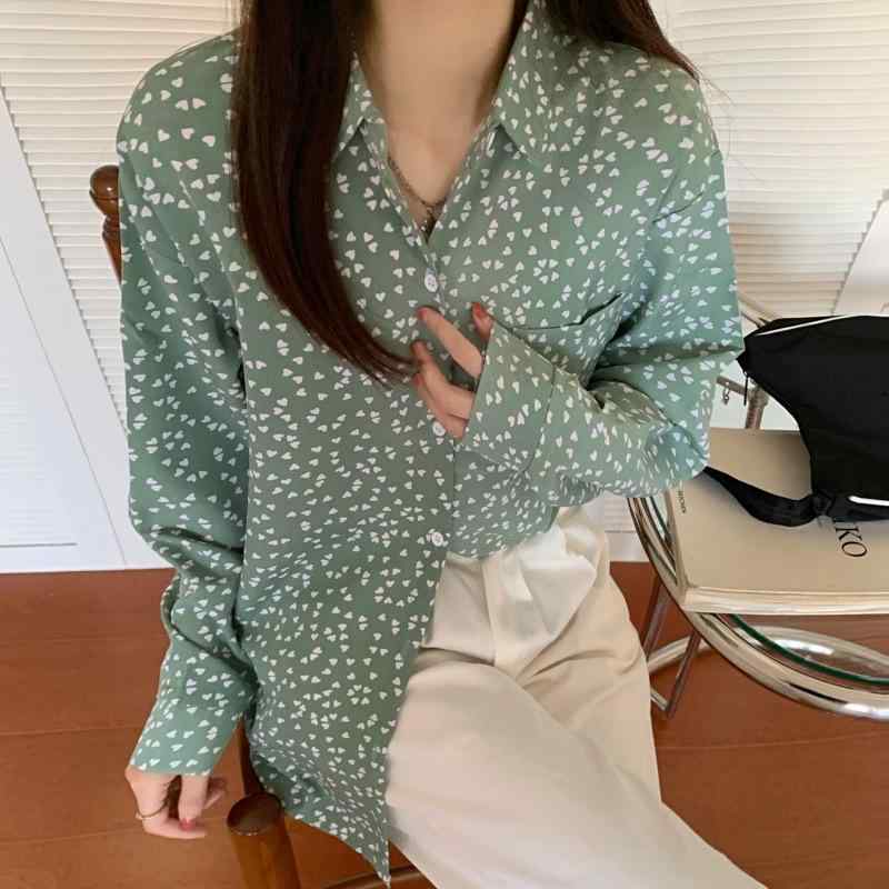 シャツ レディース 長袖 ゆったり 碎花柄 ブラウス トップス ポリエステル 文芸復古 港風 春秋 白色 黒色 緑色2｜clearstore