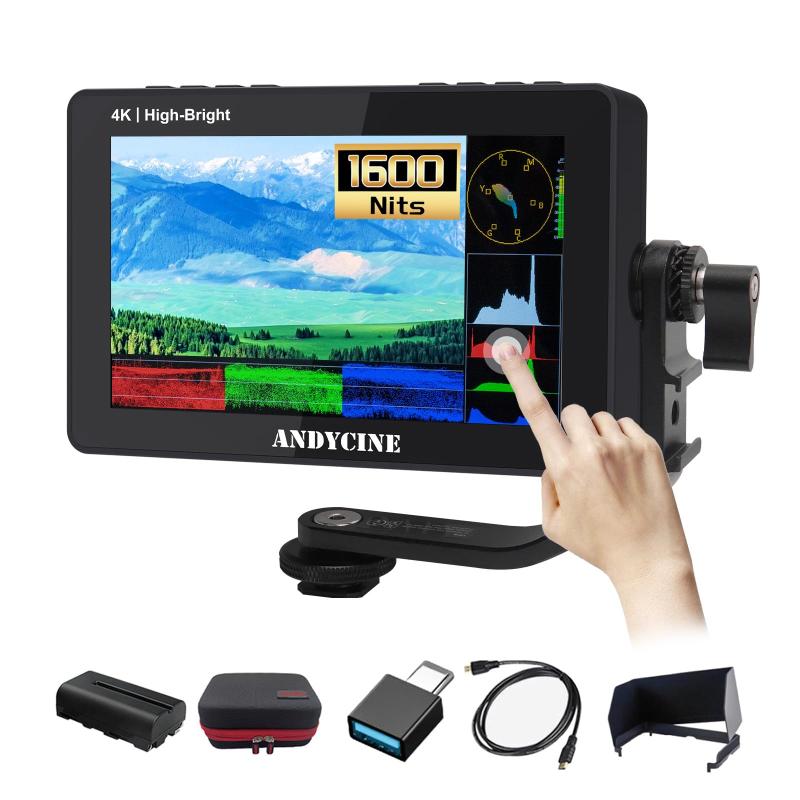 ANDYCINE A6 II 5.5インチ タッチ式 フィールドモニター 【1600nit高輝度 4K HDMI入出力】 『3つの給電方法 Typc-C/DC12V給電 F970バッテリープレート』1920x1080 FHD 「F550Cバッテリー付き