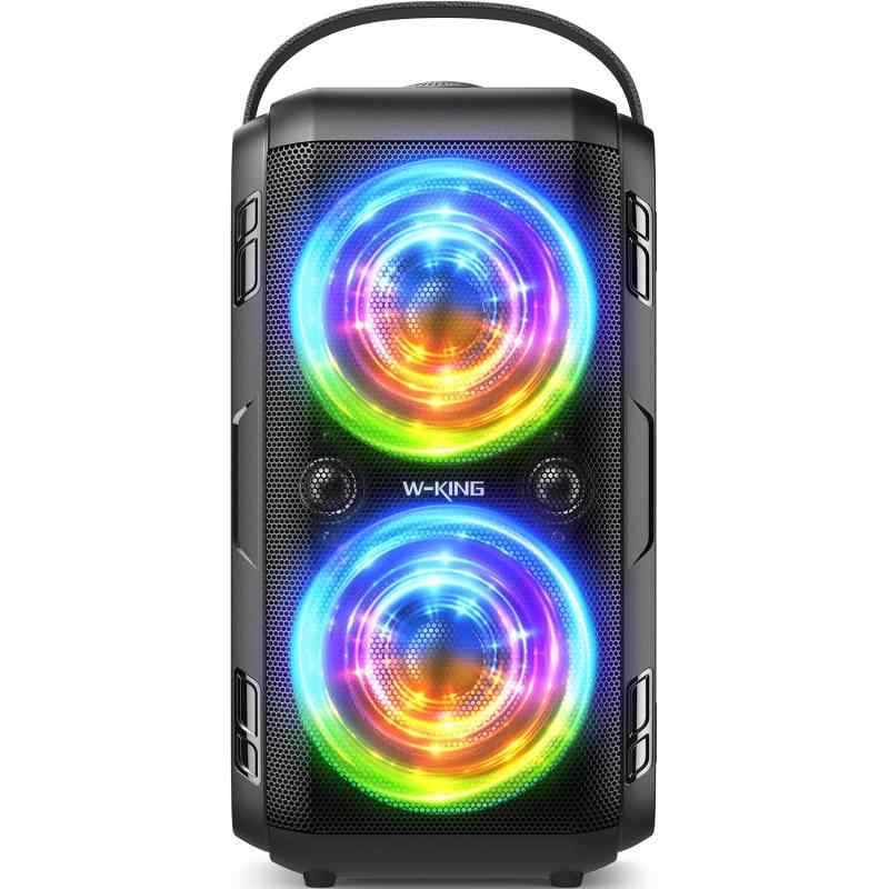 W-KING 80W Bluetoothスピーカーラウド 、スーパー重低音、巨大な105dBサウンドポータブルパーティースピーカー、混合色LEDライト、24H Playtime、Bluetooth 5.0、USB再生、TFカード、非防水