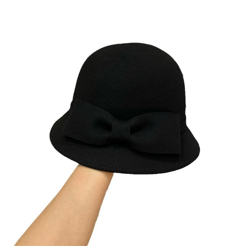 帽子 レディース 漁夫帽 秋冬 ウール ハット 上品 レトロ かわいい バケットハット 防寒 あったか 暖かい ブラック 黒 ベージュ カートリッジ2