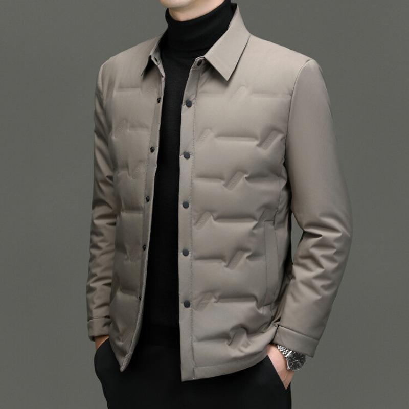 羽?服 メンズ 男性用 ライトダウン ジャケット 襟付き シャツ カジュアル 防寒 アウター グレー 紺色 黒色 ポリエステル