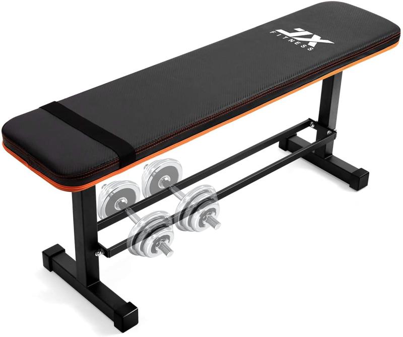 JX FITNESS 多機能フラットウェイトベンチ トレーニングベンチ シットアップベンチ ダンベル プレス用 腹筋 背筋 収納ラック付き多用途の 筋トレベンチ
