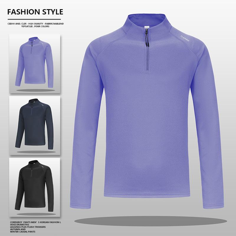 Tシャツ メンズ 男性用 スポーツウェア ランニング トレーニングウェア 長袖 ハーフジップ ポリエステル 立襟 吸湿速乾 伸縮性 春秋 アウトドア ブラック グレー ブルー