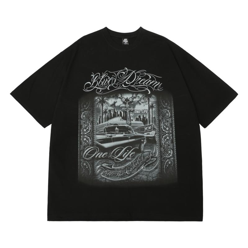 Tシャツ メンズ 男性用 花柄 ロゴ プリント 半袖 コットン トップス ストリート カジュアル スタイル