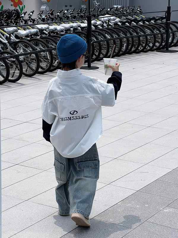 シャツ 子供服 男の子 白シャツ フェイクレイヤード 春秋 長袖 100cm 110cm 120cm 130cm 140cm 150cm 綿97%
