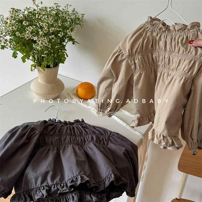 子供服 シャツ 女の子 長袖 水洗綿 チェック柄 トップス ブラウス チュニック 春秋 かわいい ガーリー カキ色 グレー 80cm 90cm 100cm 110cm 120cm 130cm