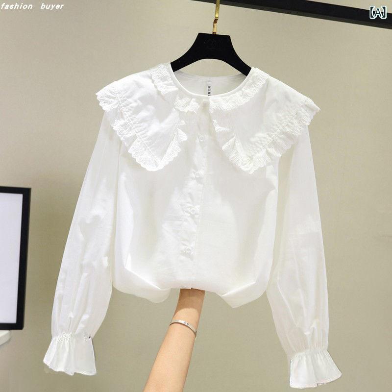 シャツ ガールズ キッズ 長袖 丸襟 白 ブラウス レース ギャザー 140cm 150cm 160cm フォーマル トップス 子供服2
