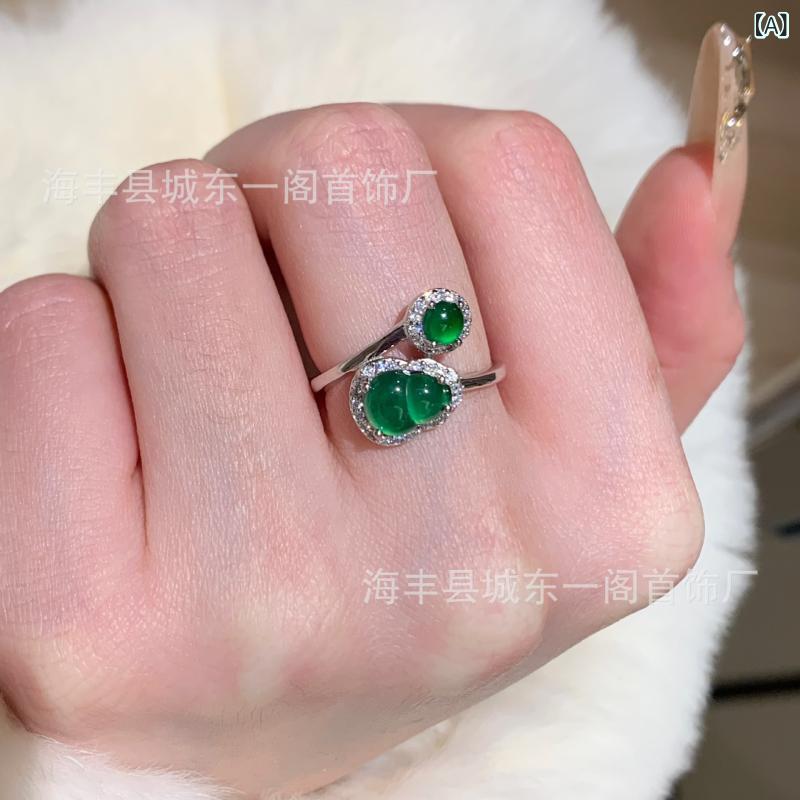 指輪 レディース シルバー925 翡翠 ヒスイ カボション 葫芦 フクベ 開運 ラッキーアイテム 新中式 エスニック アジアン フォークロア ボヘミアン 調節可能