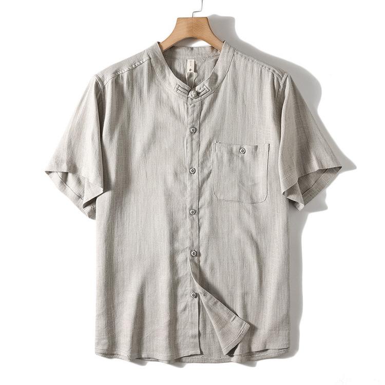 シャツ 男性用 立襟 半袖 薄手 涼しい 通気性 抗菌 耐摩耗性 ポリエステル 無地 ホワイト 白色 グリーン 緑色 ライトグレー 灰色 ネイビー 紺色 普段使い ビジネス カジュアル 春夏