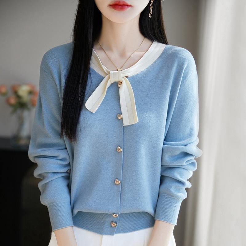 ニット カーディガン レディース 春秋 Vネック 長袖 トップス 配色 ゆったり 絞り エレガント かわいい 韓国風 日韓 カジュアル 4,490円