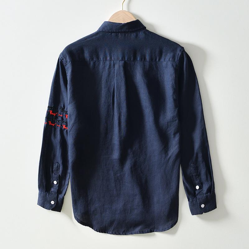 シャツ 男性用 トップス カジュアル 長袖 刺・墸 麻 リネン シャツジャケット ホワイト カーキ ネイビー ブルー M L XL 2XL 3XL