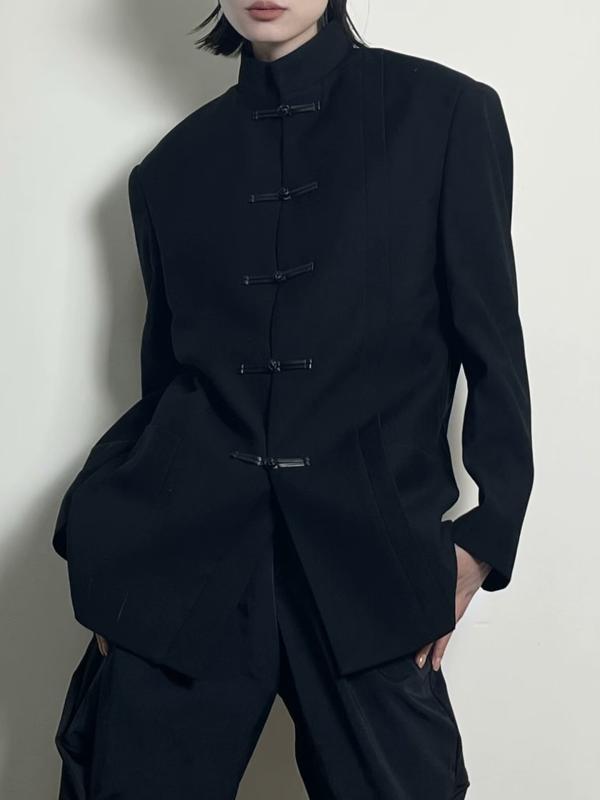 シャツ メンズ 男性用 チャイナボタン 中山服風 立襟 ジャケット カジュアル 中国風 スーツ 麻 リネン混紡 トップス 黒 ブラック 秋
