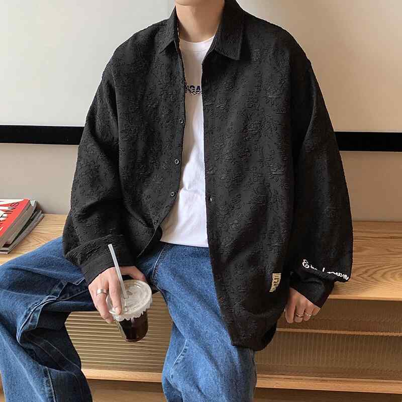 シャツ 男性用 リネン混紡 和柄 七分袖 チャイナ風 立襟 プルオーバー 大きいサイズ ゆったり 春夏 トップス