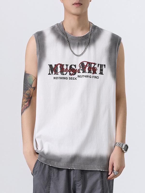 Tシャツ メンズ タンクトップ 男性用 コットン アルファベット柄 プリント カジュアル ルームウェア 部屋着 スポーティー 黒 ブラック系