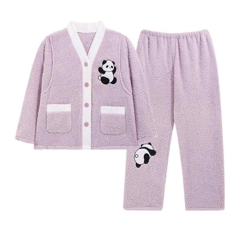 マタニティウェア 秋冬 授乳服 上下セット 厚手 ポリエステル ふわふわ 産前 産後 パジャマ ルームウェア 風信紫 桃夭粉 乳白 L XL XXL 4,997円