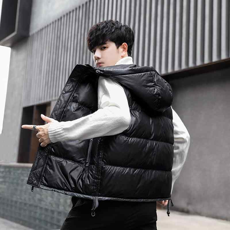 ダウンベスト 男性用 フード付き 防寒着 アウター チョッキ 黒 グレー ポリエステル