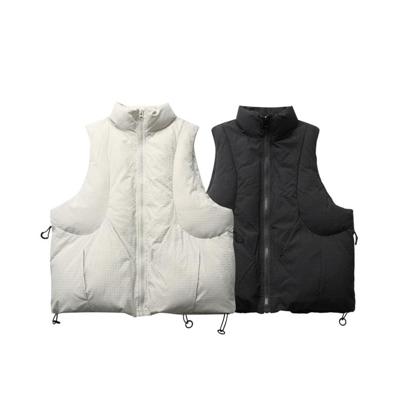 メンズ 中綿ベスト 男性用 厚手 ベスト レトロ 格子柄 ゆったり 普段使い M L XL 2XL ポリエステル 米白色 黒色