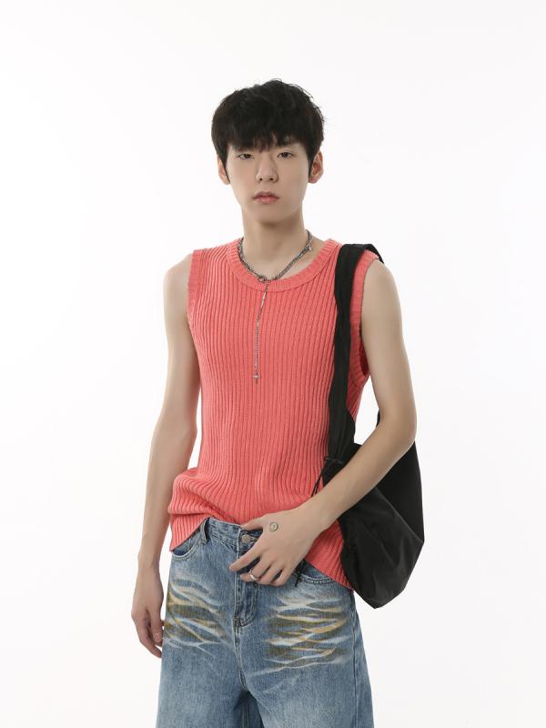 Tシャツ 男性用 ノースリーブ アクリル コットン ゆったり 無地 カットソー 黒 白 花灰色 秋 普段使い