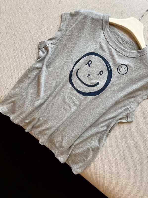 Tシャツ レディース ラウンドネック かわいい スマイルプリント コットン ゆったり ノースリーブ トップス 日韓スタイル 普段使い グレー2