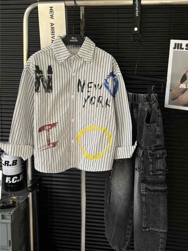 子供服 シャツ 韓国子供服 ストライプ柄 男の子 トップス チュニック 春秋 綿100% 普段着