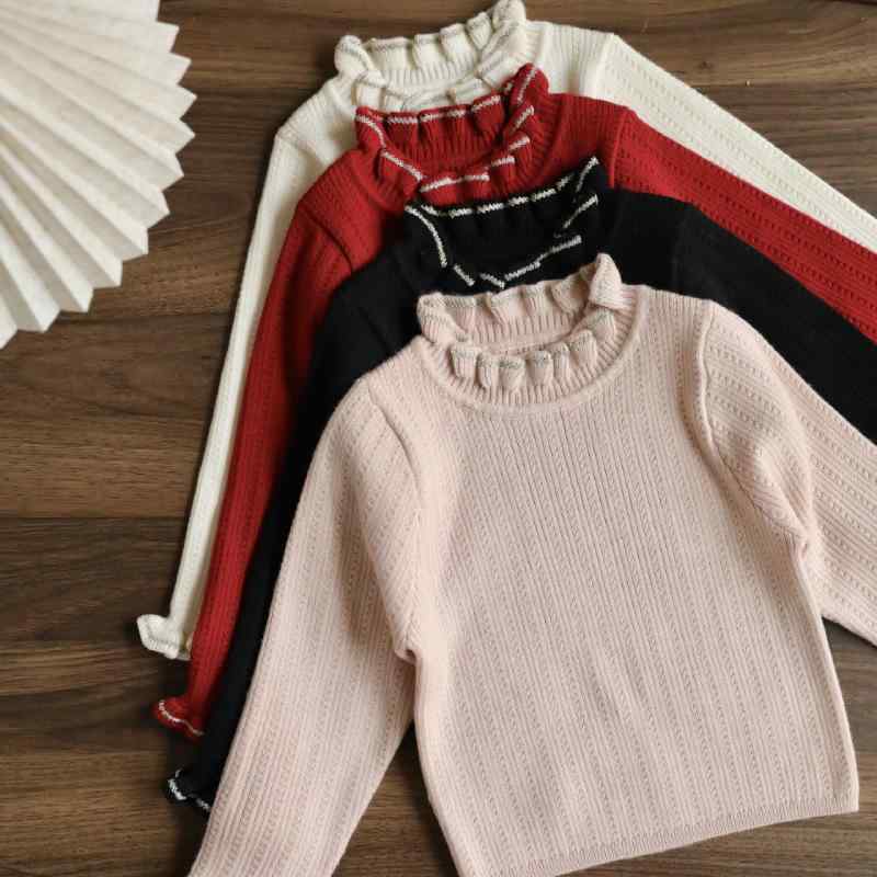 子供服 カットソー 女児 メリノウール 長袖 トップス フリルネック ニット ピンク系 ウール混紡 春秋 冬