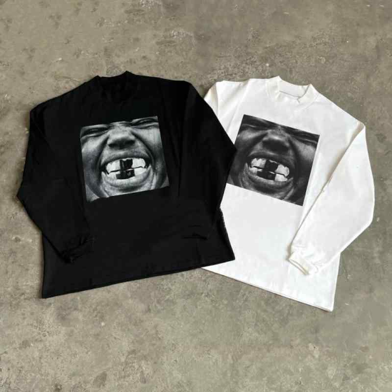 Tシャツ 男性用 コットン トップス ストリートファッション プリント 長袖 春秋 薄手 ルーズフィット 黒 白