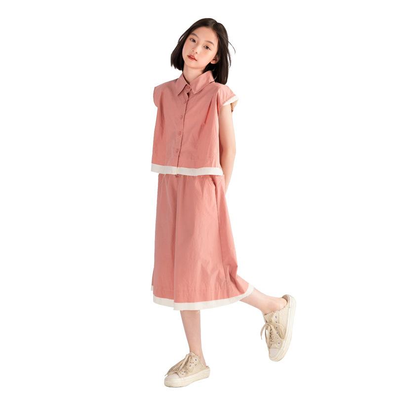 子供服 セットアップ 女の子 半袖シャツ スカート 2点セット カジュアル 綿100% ピンク系 ガールズ 春夏 かわいい