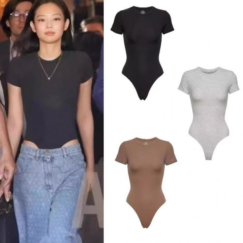 Tシャツ レディース 半袖 綿 無地 スリム トップス カットソー ショーツ ショートパンツ タイト 接触冷感 ストレッチ 伸縮性 ブラック 黒 グレー 灰色 ブラウン 春夏