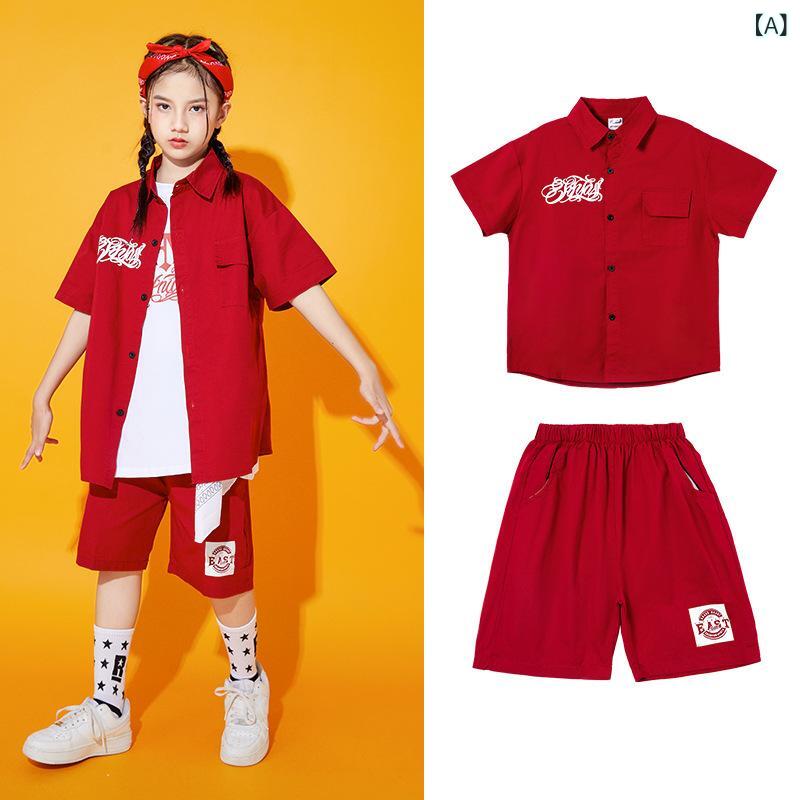 子供服 シャツ セットアップ 男の子 ヒップホップ ダンス 衣装 女の子 ジャズダンス ウェア 練習着 発表会 舞台用 綿 ズボン ショーパン 短パン 接触冷感 吸湿速乾