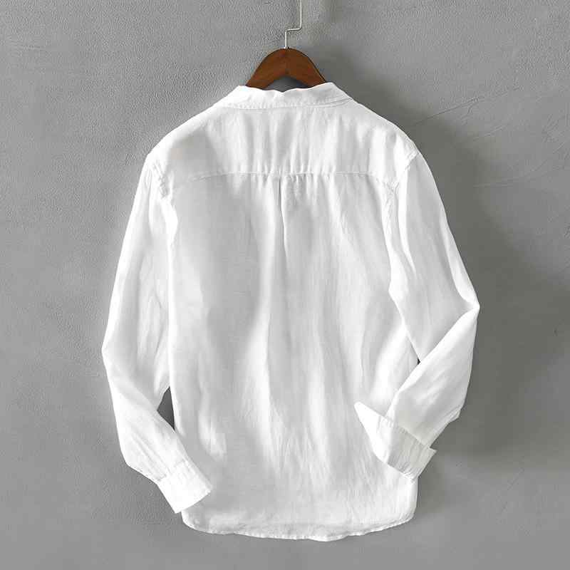 シャツ 男性用 麻 長袖 薄手 普段使い リネン 襟付き 無地 ホワイト ?霾藍 レンガ色 M L XL XXL XXXL